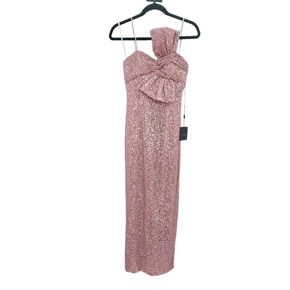 Mac Duggal 11284 Gorgeous Square Neckline Sequined Sheath Rose Pink Size 0 NWT - Picture 4 of 11